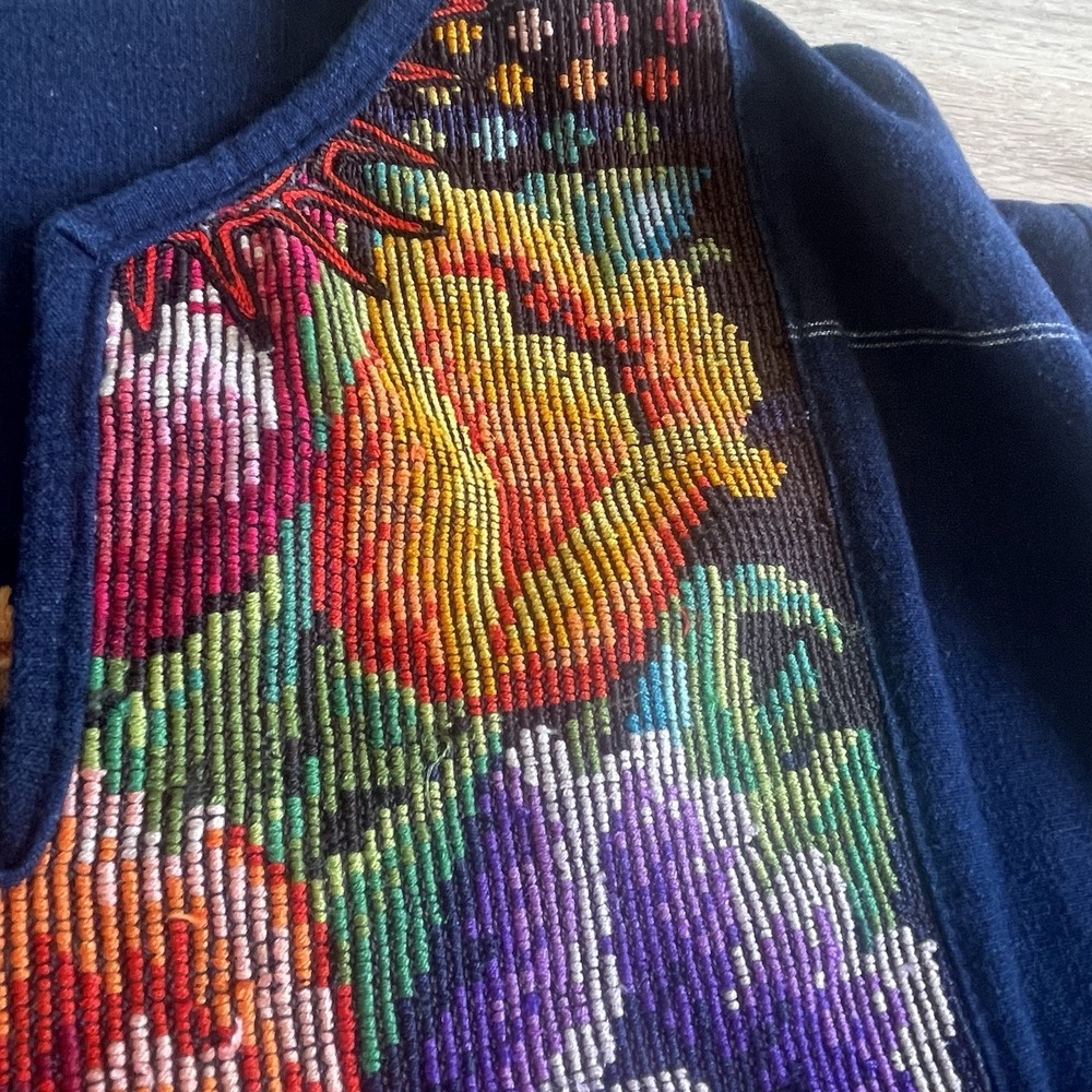 Guatemalan Hand Embroidered Artisan Top Large Indigo Womens Folk Art Tunic**
